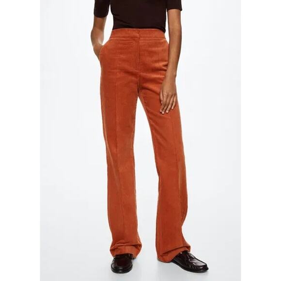 Mango Pants Cotton Flared Corduroy Trousers Women's Size 2 Orange NWT - Picture 1 of 11